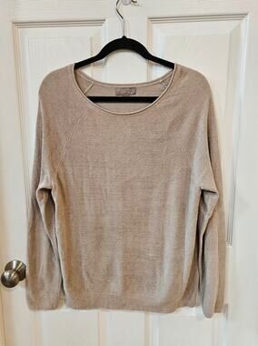 Barefoot Dreams CozyChic Ultra Lite Sweater Large Taupe Beige Dolman Pullover